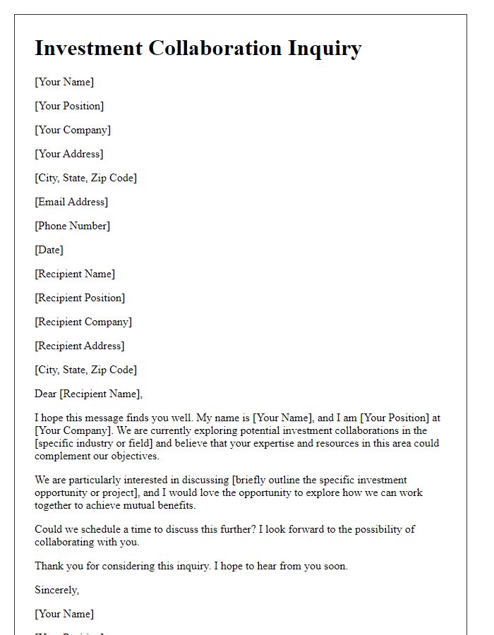 Letter template of investment collaboration inquiry