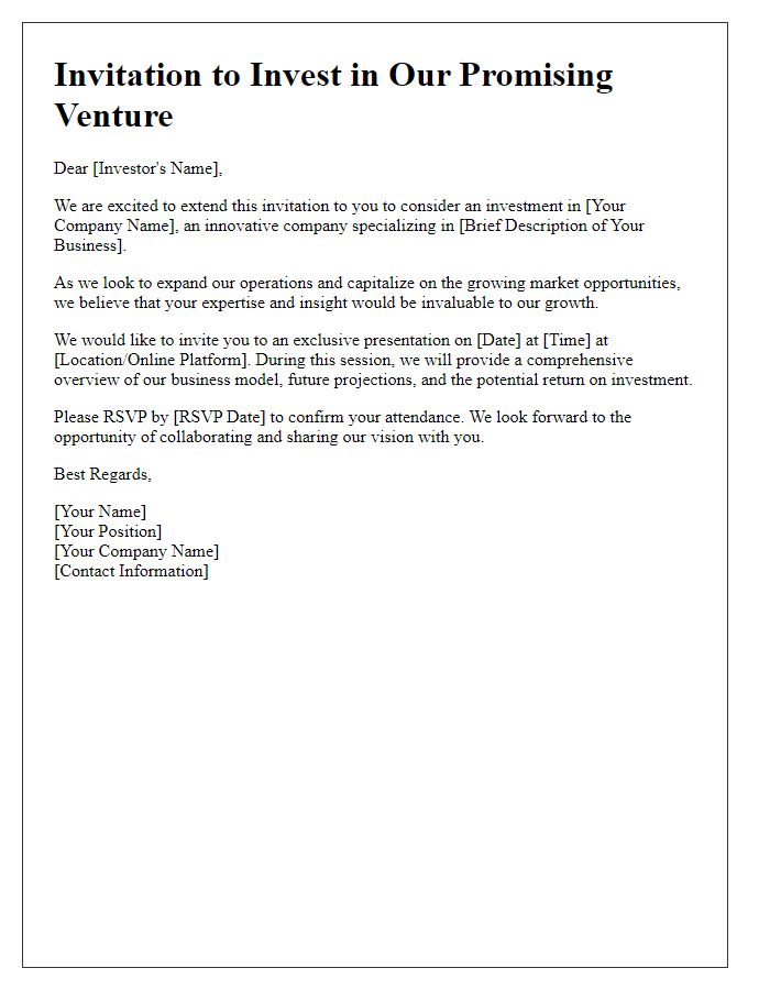 Letter template of invitation for potential investors