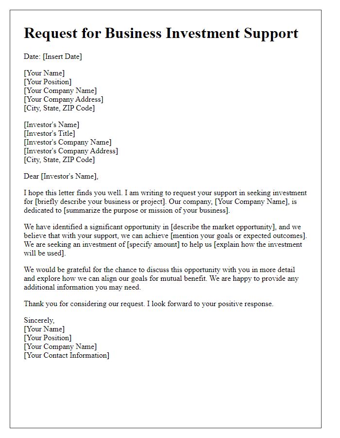 Letter template of request for business investment support