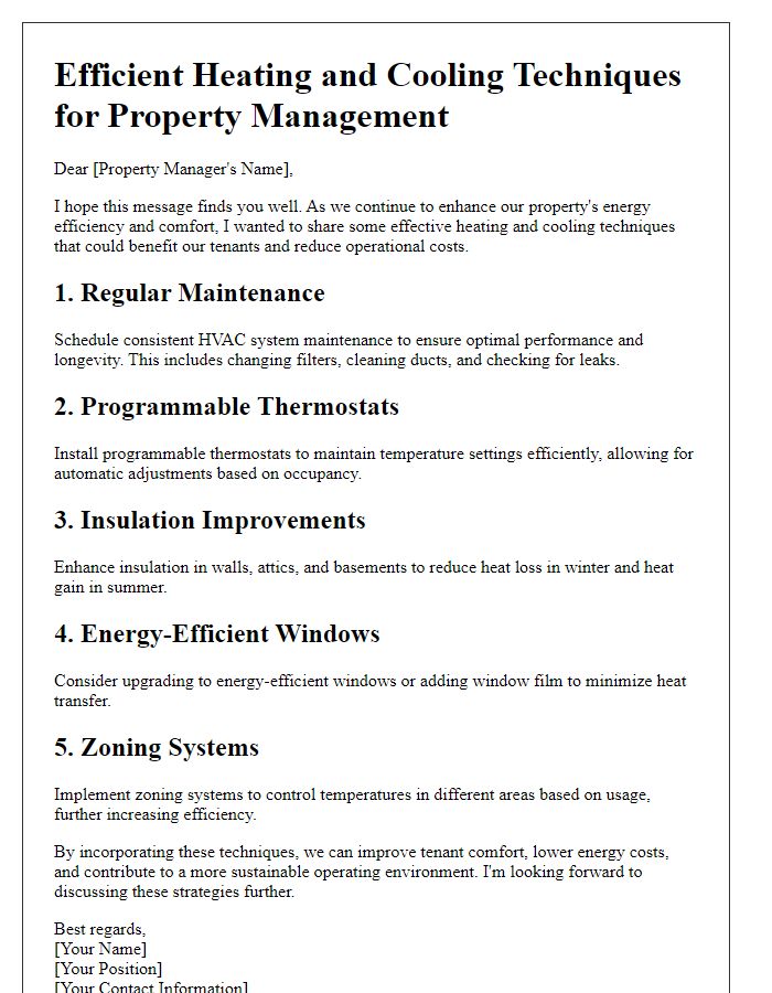 Letter template of efficient heating and cooling techniques for property managers