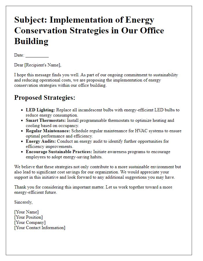 Letter template of energy conservation strategies for office buildings