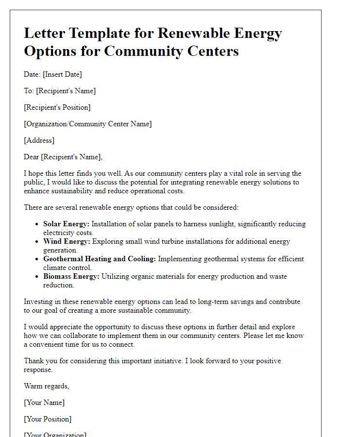 Letter template of renewable energy options for community centers