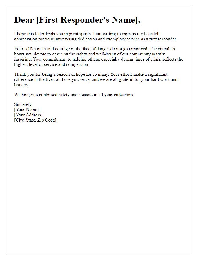 Letter template of appreciation for first responders' dedication and service.