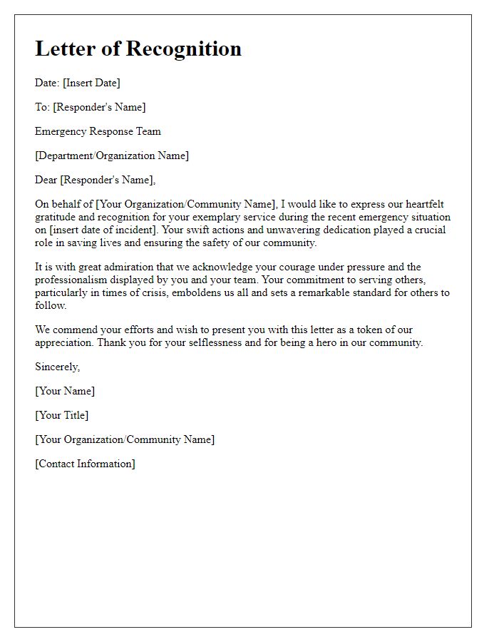 Letter template of recognition for emergency responders who saved lives.