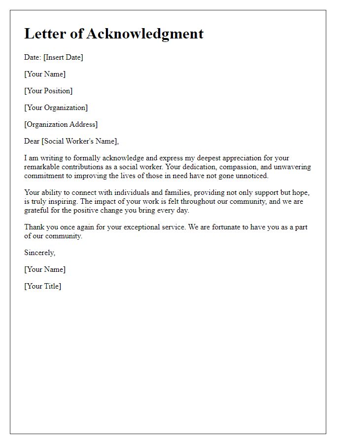 Letter template of acknowledgment for a remarkable social worker