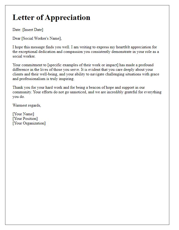 Letter template of appreciation for a dedicated social worker