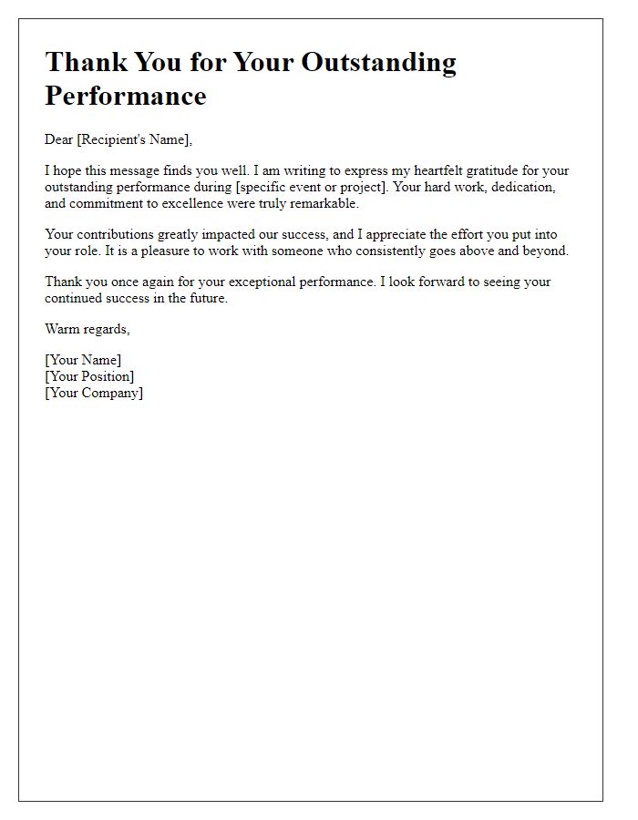 Letter template of thanks for an outstanding performance