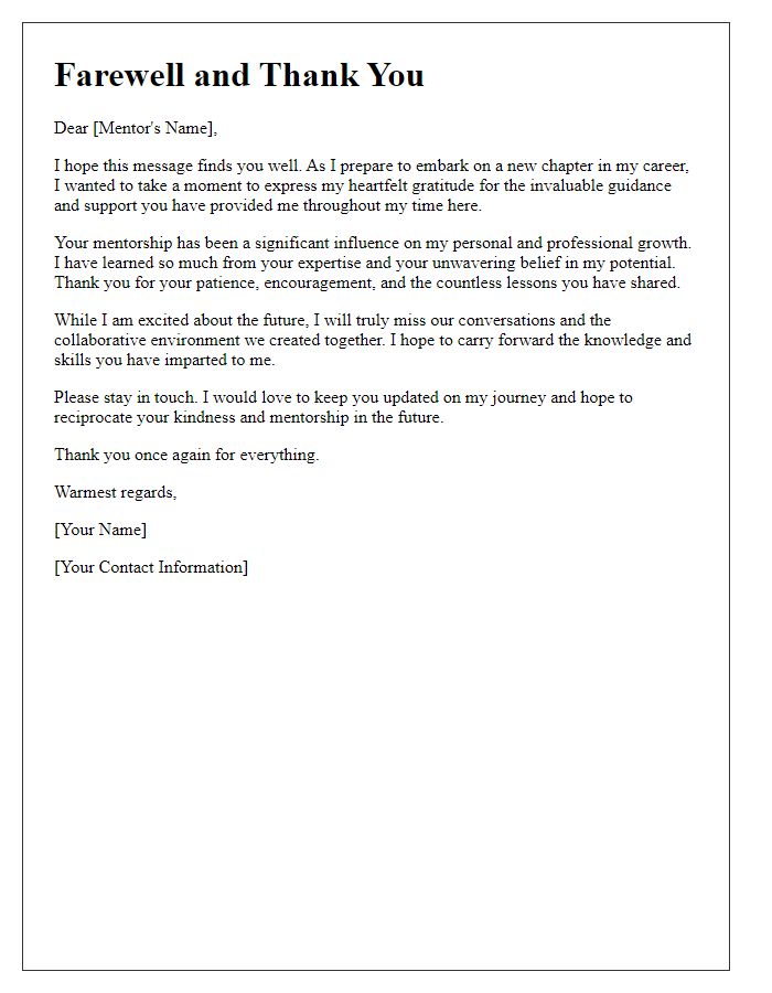 Letter template of appreciative resignation farewell to mentors.