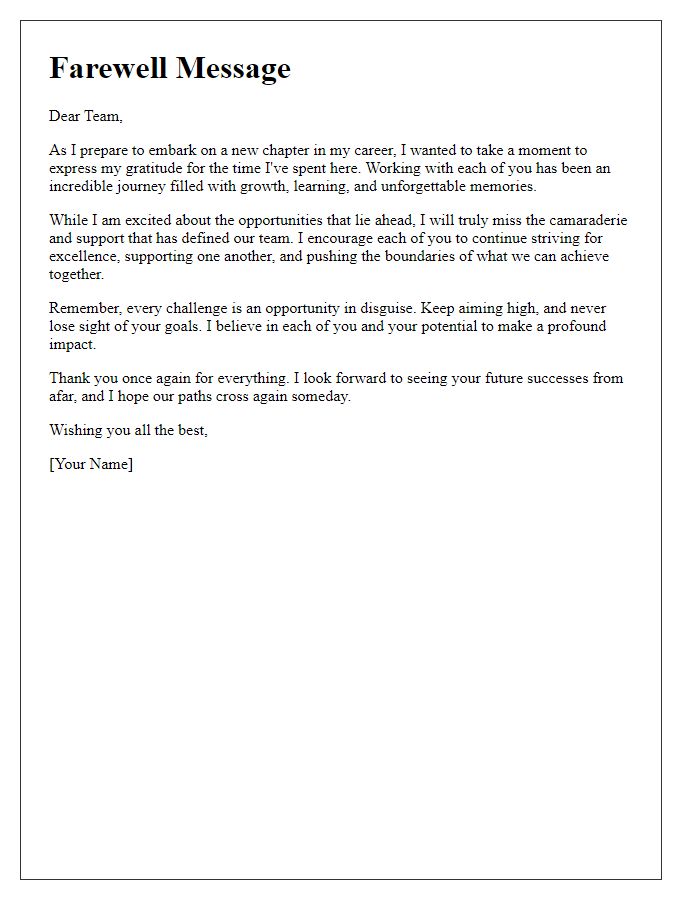 Letter template of motivational resignation farewell to future teams.