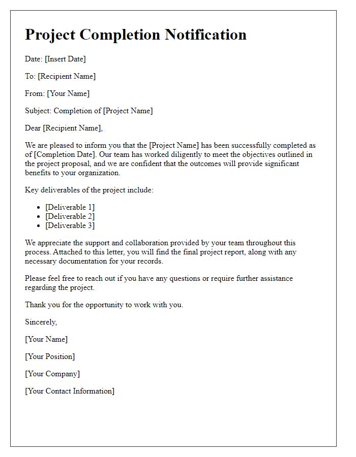 Letter template of project completion exit communication.