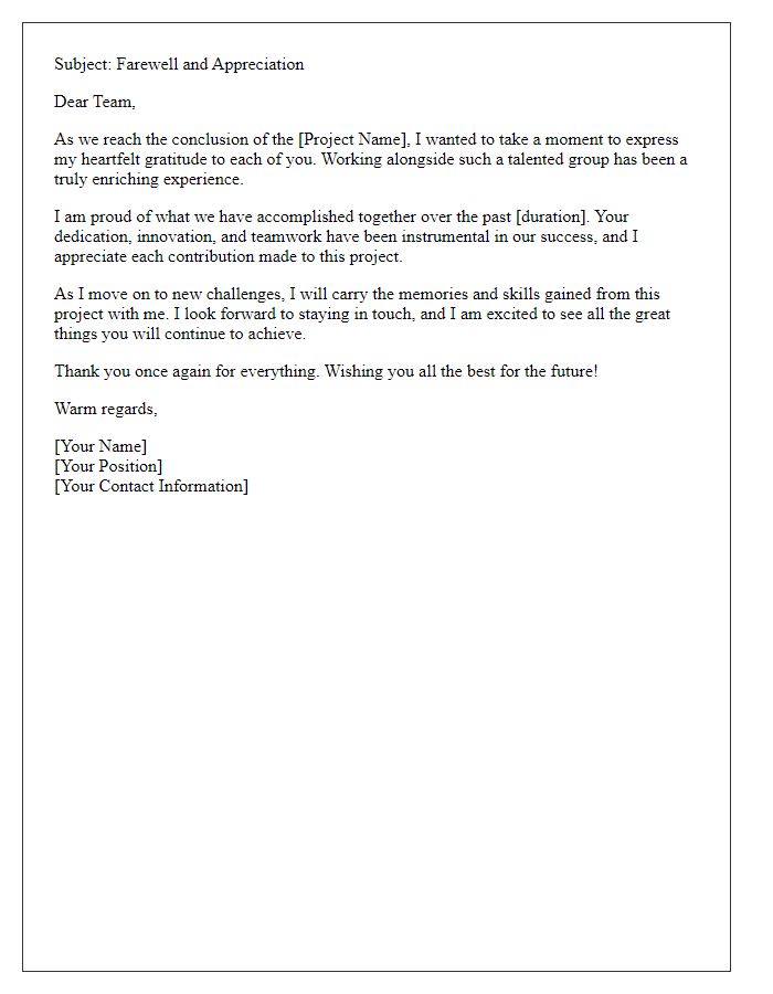 Letter template of project completion goodbye email.