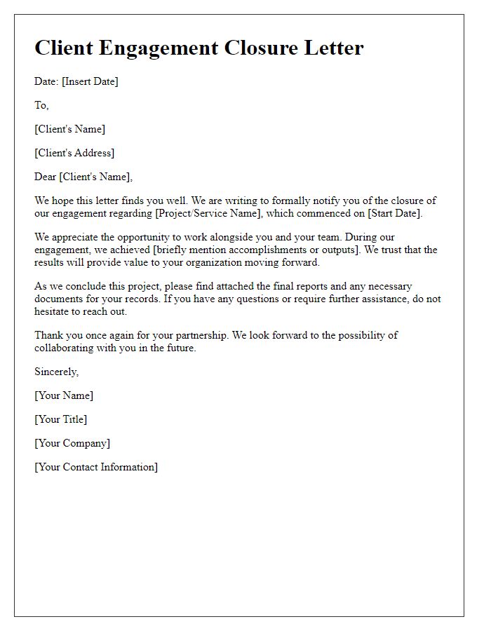 Letter template of Client Engagement Closure