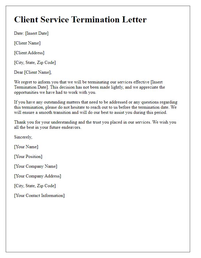 Letter template of Client Service Termination Letter