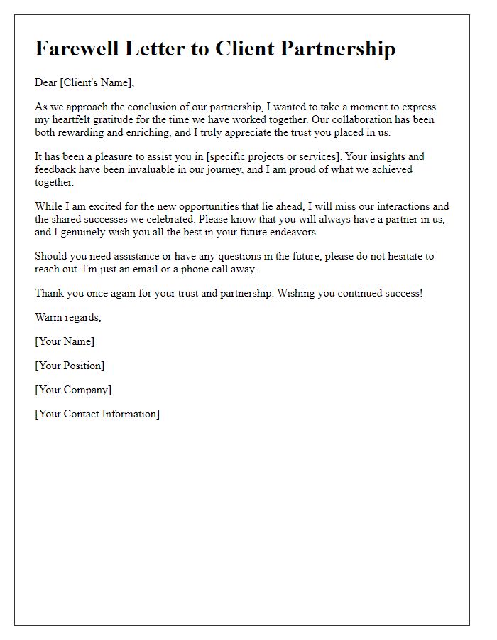 Letter template of Farewell to Client Partnership