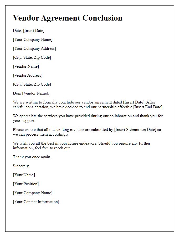 Letter template of vendor agreement conclusion