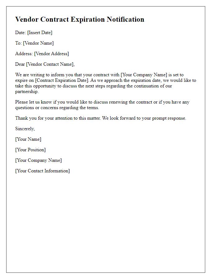 Letter template of vendor contract expiration notification