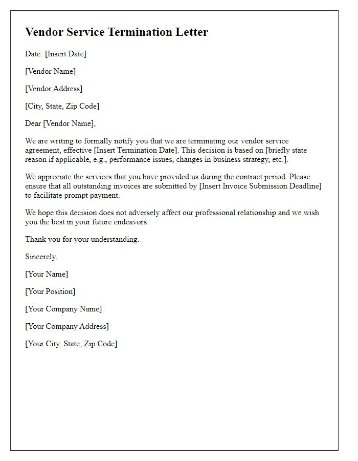 Letter template of vendor service termination letter