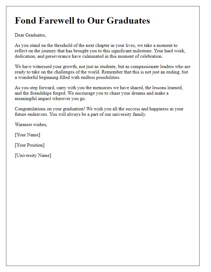 Letter template of fond farewell for university graduates