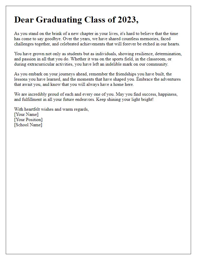 Letter template of memorable goodbye for senior students