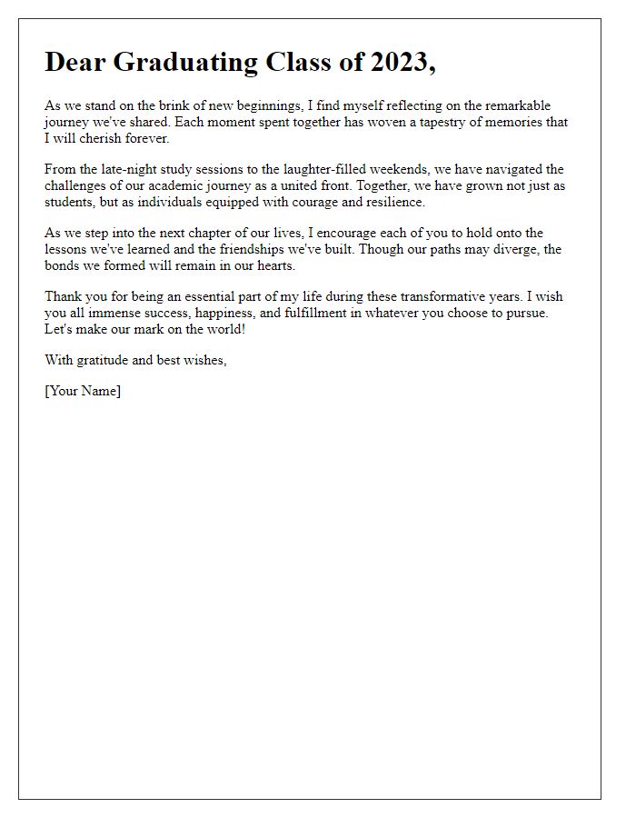 Letter template of reflective farewell for graduating peers