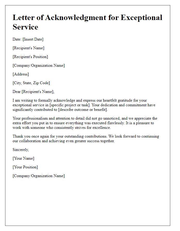 Letter template of acknowledgment for exceptional service