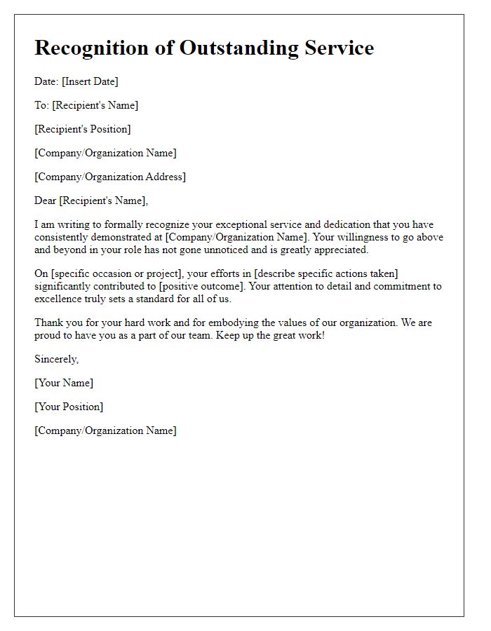 Letter template of recognition for above-and-beyond service