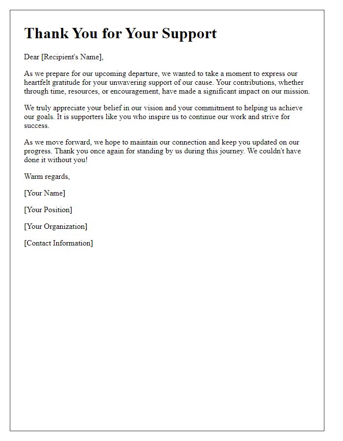 Letter template of thanks for supporting our cause departure