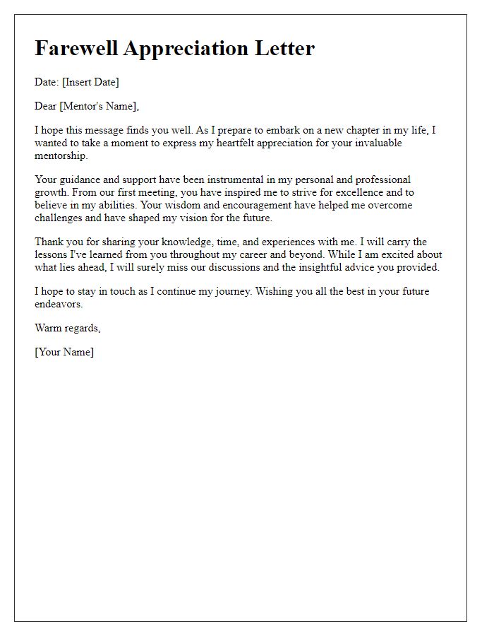 Letter template of farewell appreciation from mentor