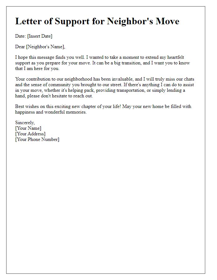 Letter template of support for a neighbor's move