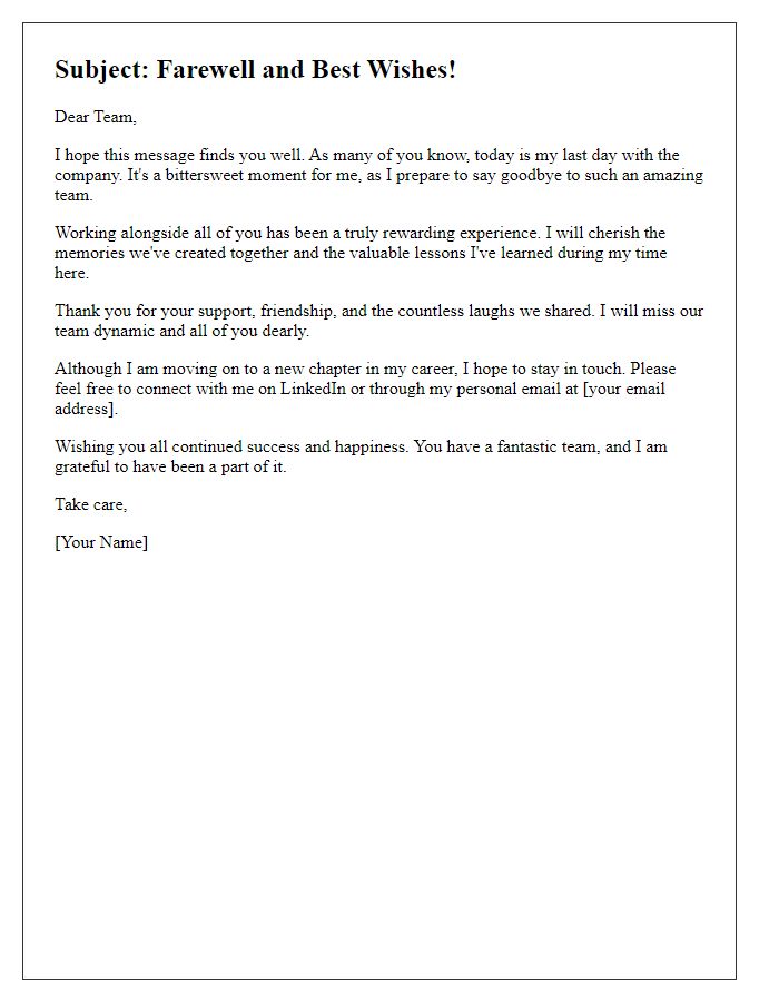 Letter template of goodbye email to a leaving teammate