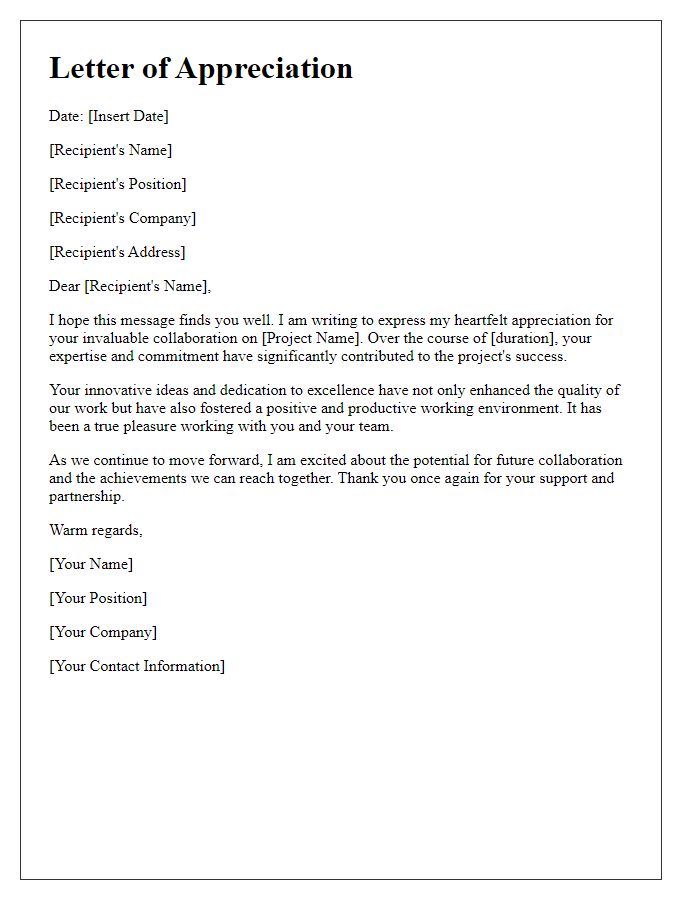 Letter template of appreciation for collaboration on long-term project.