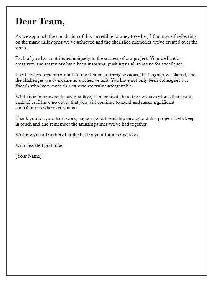 Letter template of heartfelt farewell for long-term project team.