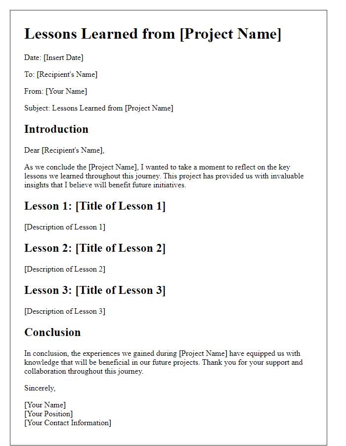 Letter template of lessons learned from a long-term project experience.