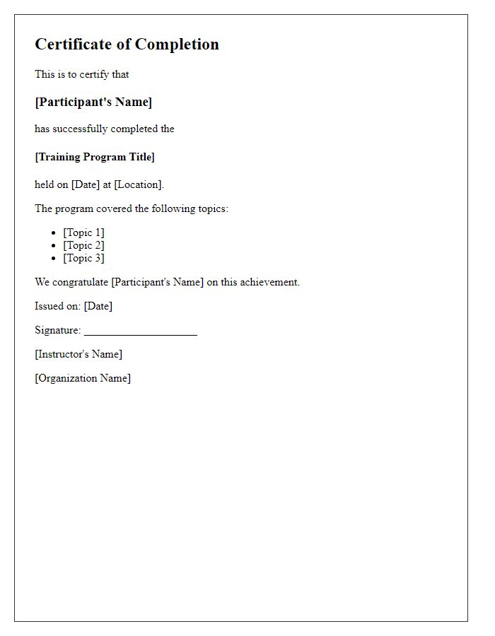 Letter template of certificate issuance for training program