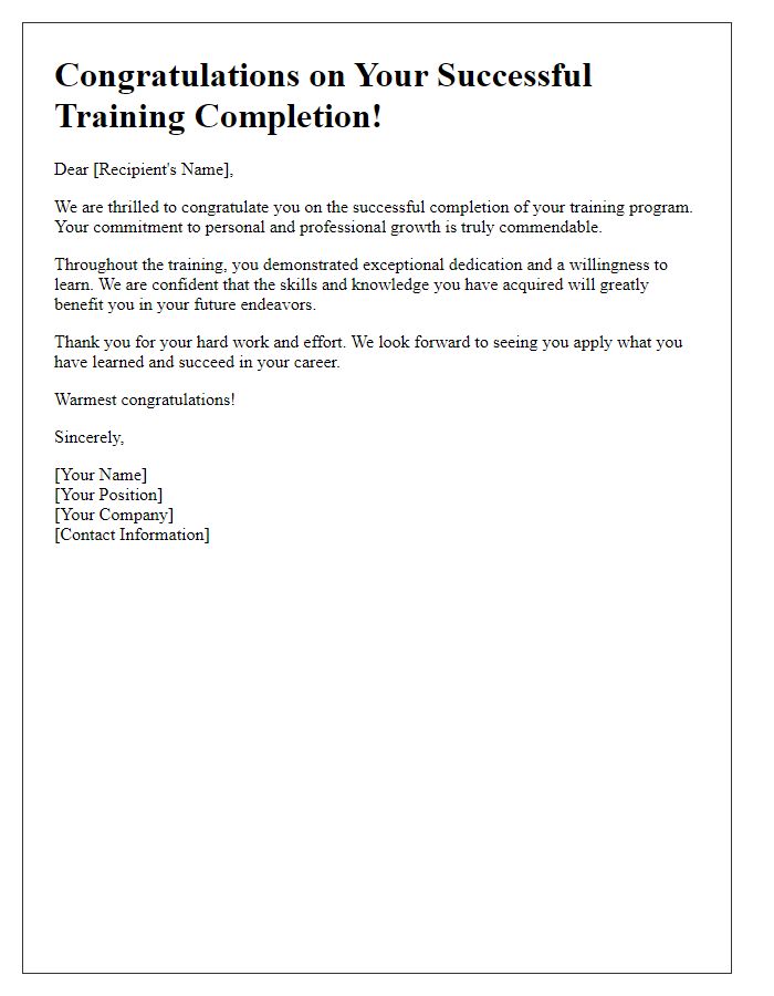 Letter template of congratulations for successful training completion