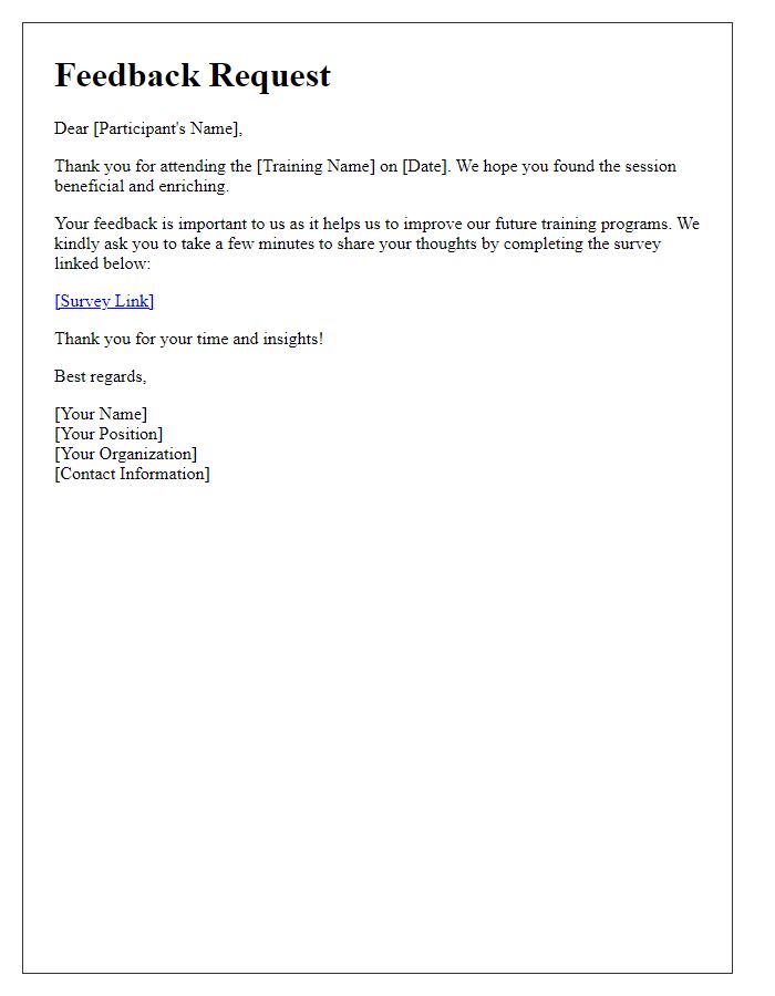 Letter template of feedback request after training completion
