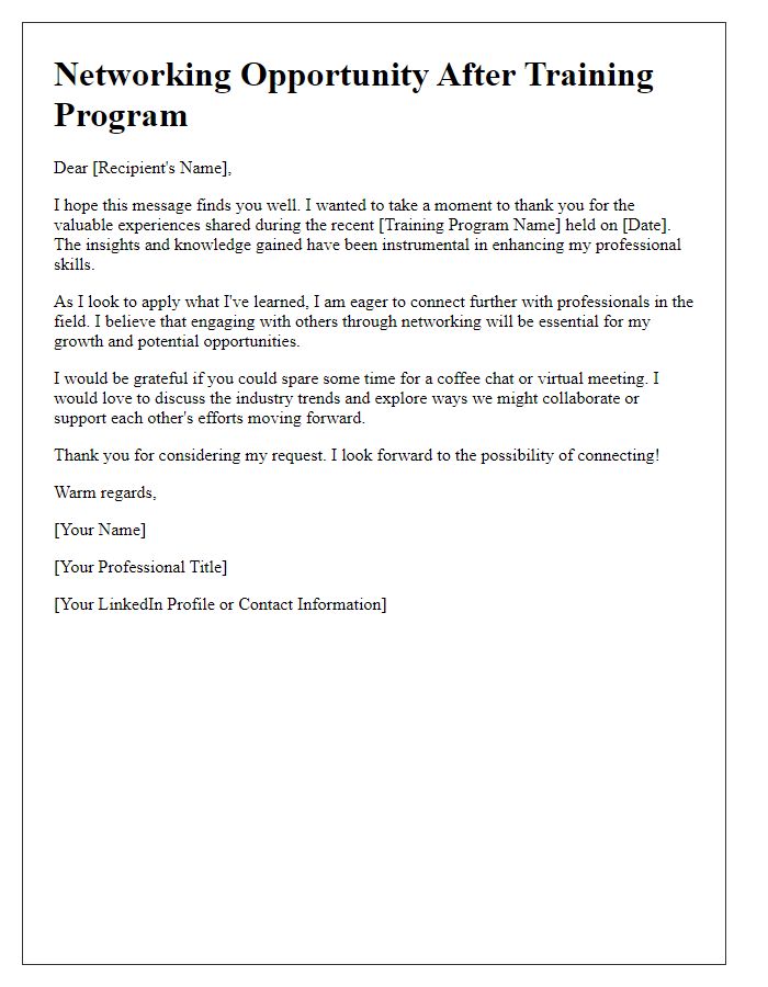 Letter template of networking opportunity post-training program