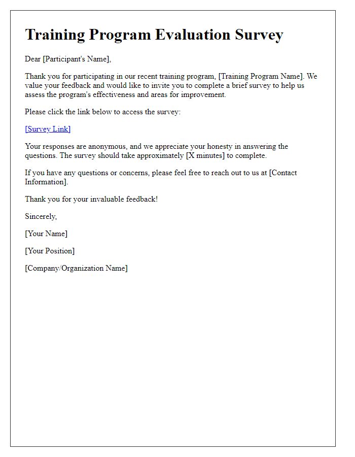 Letter template of survey for training program evaluation