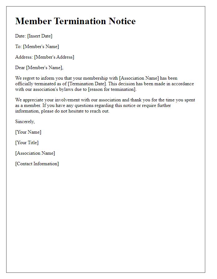 Letter template of member termination notice for associations