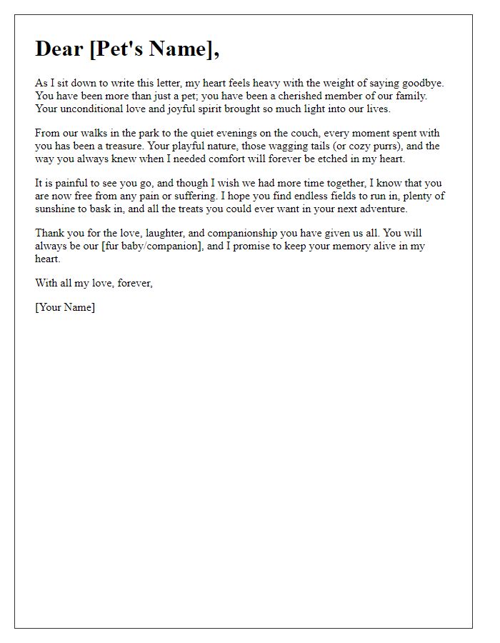 Letter template of love and goodbye to a four-legged family member.