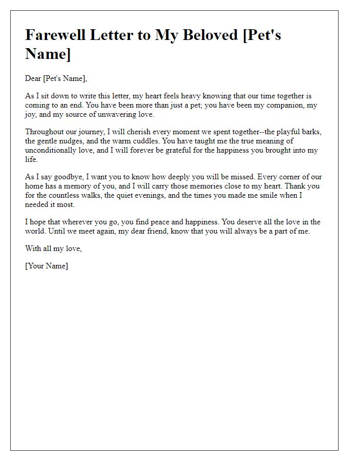 Letter template of a touching farewell letter for a pet.