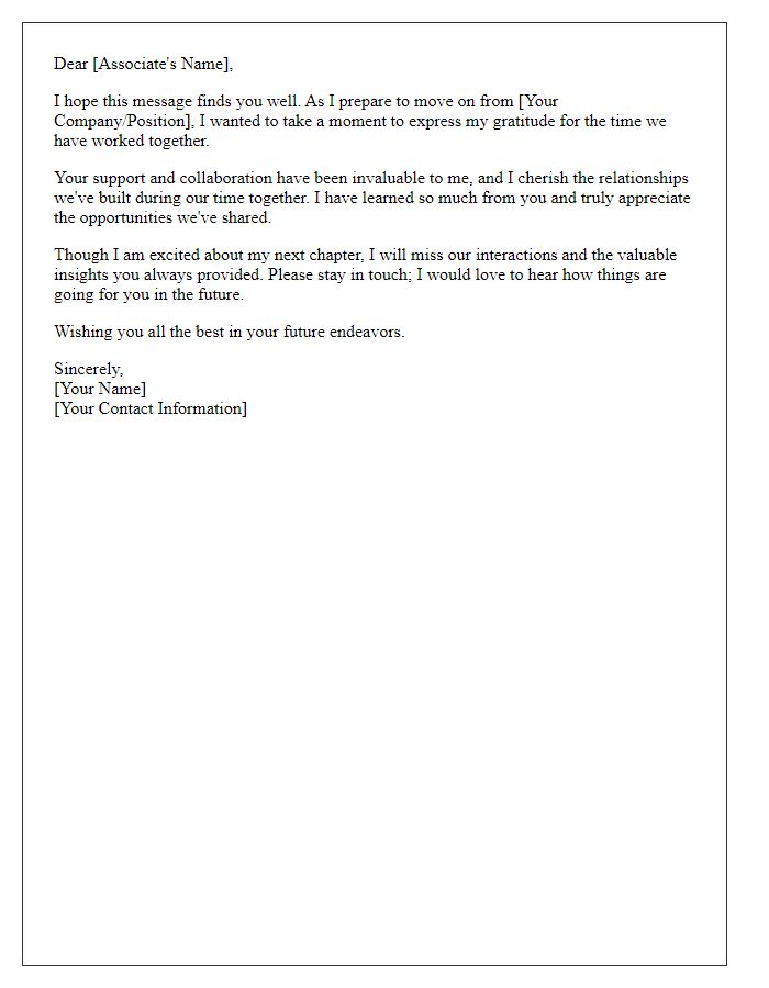 Letter template of a goodbye letter to business associates