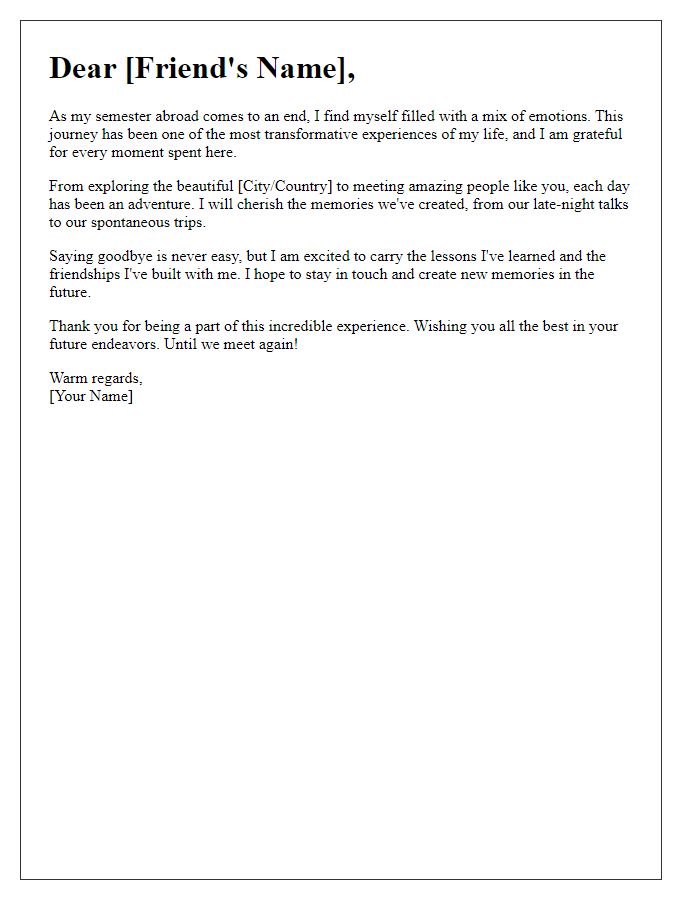 Letter template of heartfelt farewell for semester abroad