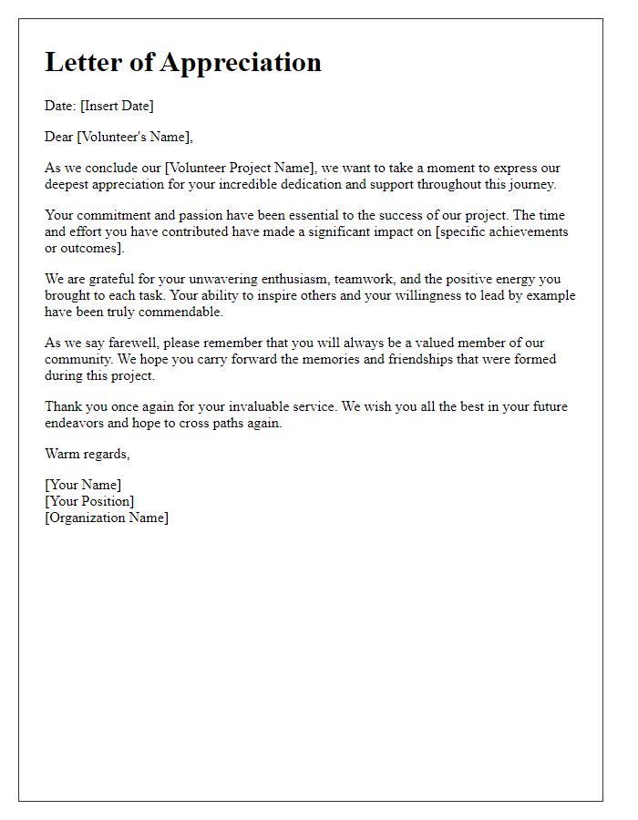 Letter template of appreciation for volunteer project farewell