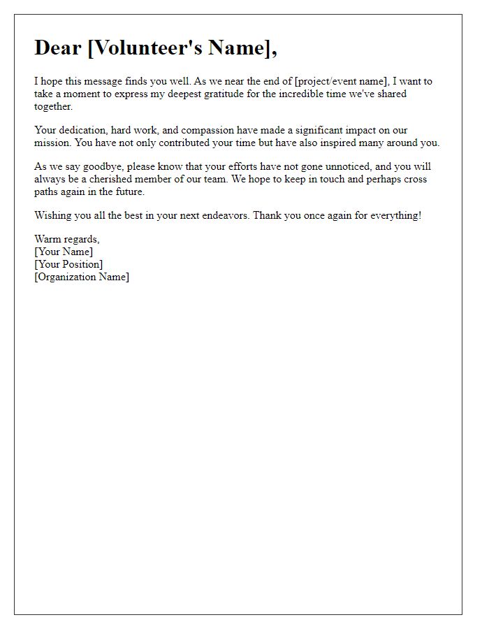 Letter template of heartfelt goodbye for volunteer participants