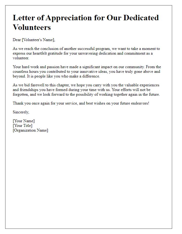 Letter template of send-off for dedicated volunteers