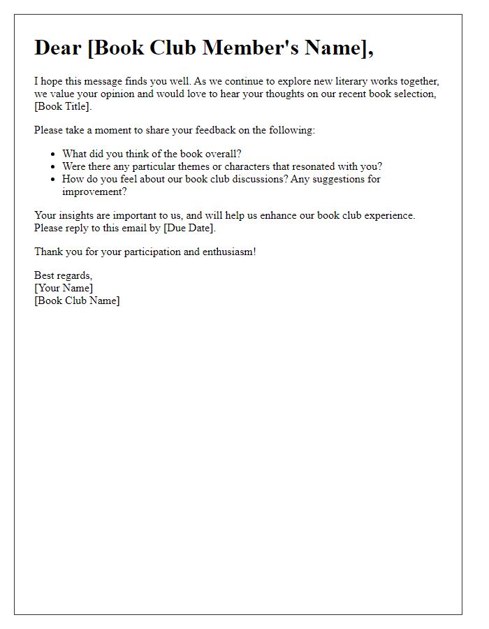 Letter template of book club feedback request