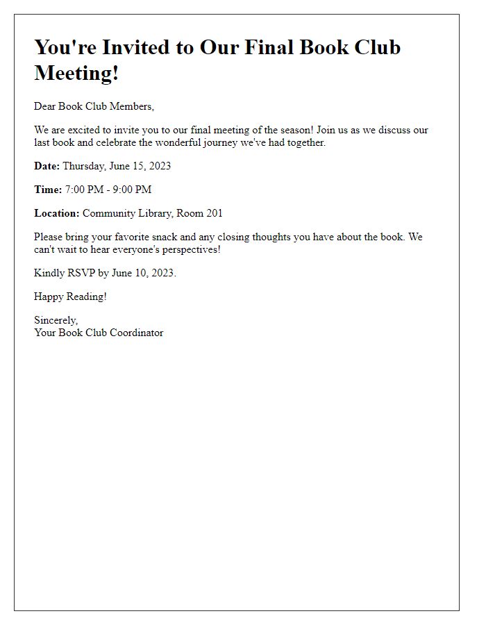 Letter template of book club final meeting invitation