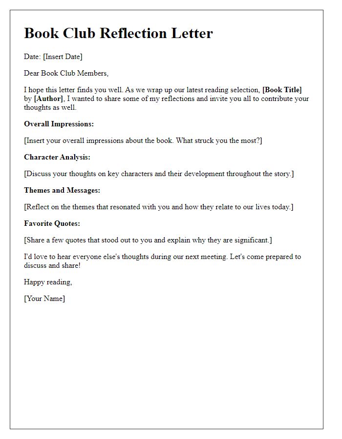 Letter template of book club reflections on reads