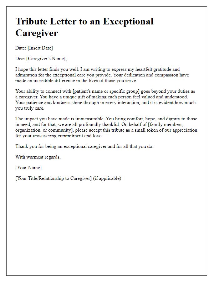 Letter template of tribute to an exceptional caregiver